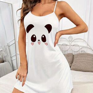 ZARA Girls Summer Cartoon Panda Print Spaghetti Strap Princess Nightgown
